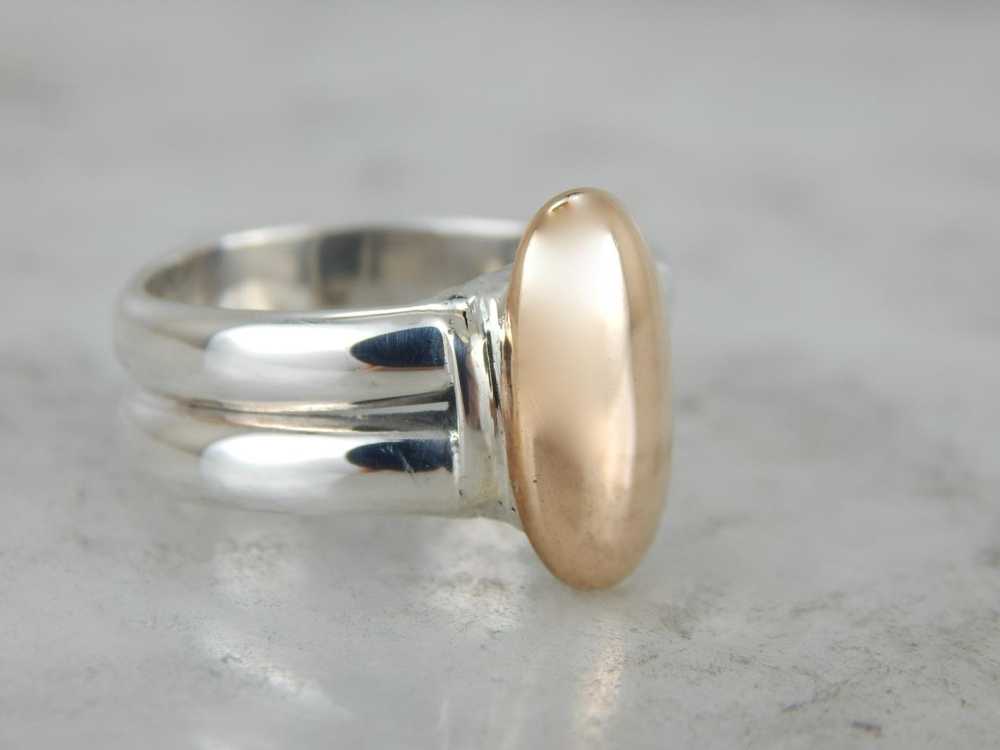 Double Band Sterling and Gold Modernist Ring - image 2