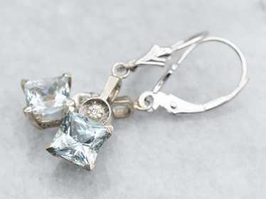 Princess Cut Aquamarine Drop Earrings with Diamon… - image 1