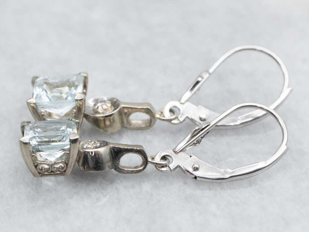 Princess Cut Aquamarine Drop Earrings with Diamon… - image 3