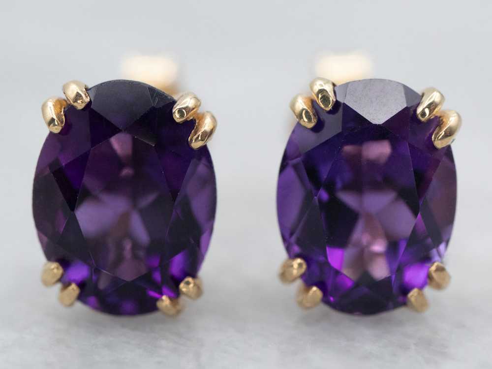 Yellow Gold Amethyst Stud Earrings - image 1