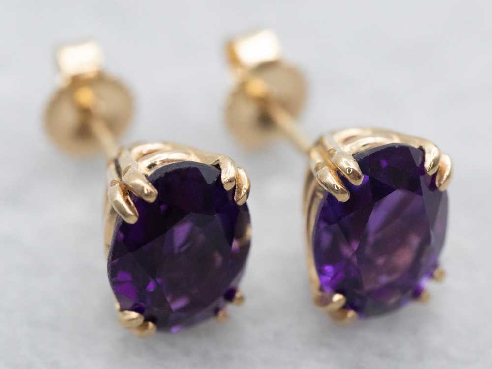 Yellow Gold Amethyst Stud Earrings - image 2