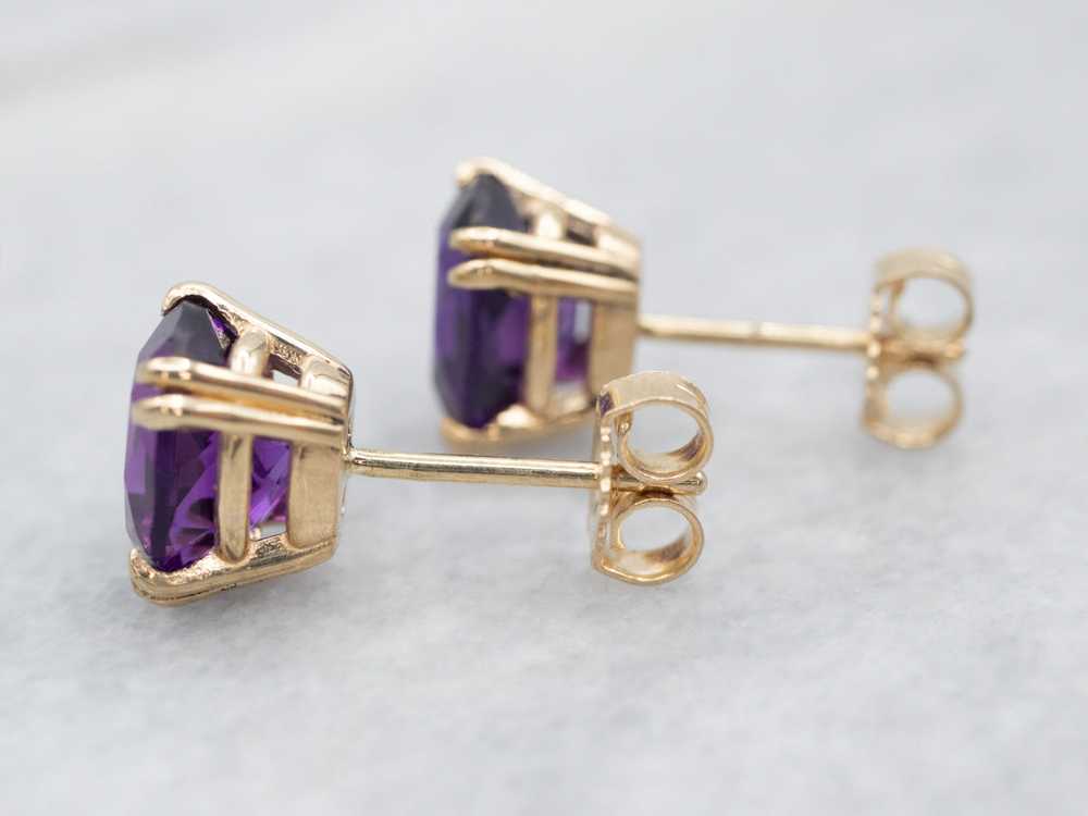 Yellow Gold Amethyst Stud Earrings - image 3