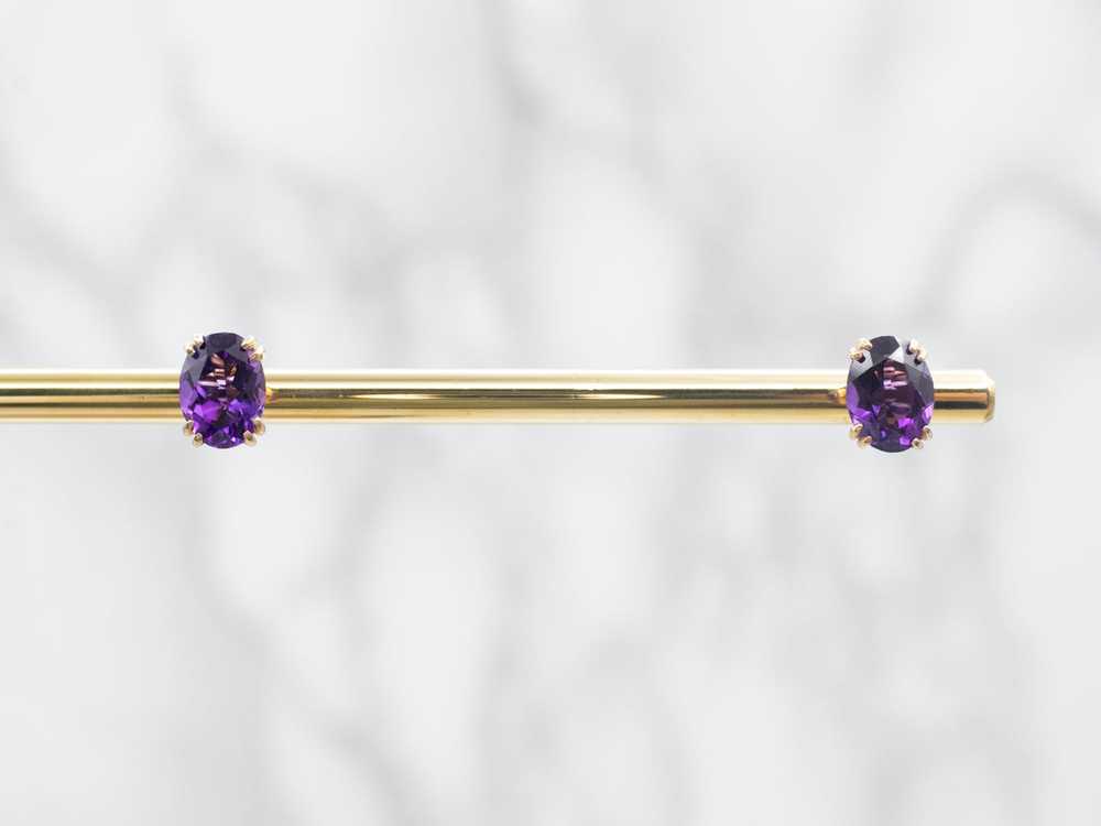 Yellow Gold Amethyst Stud Earrings - image 5