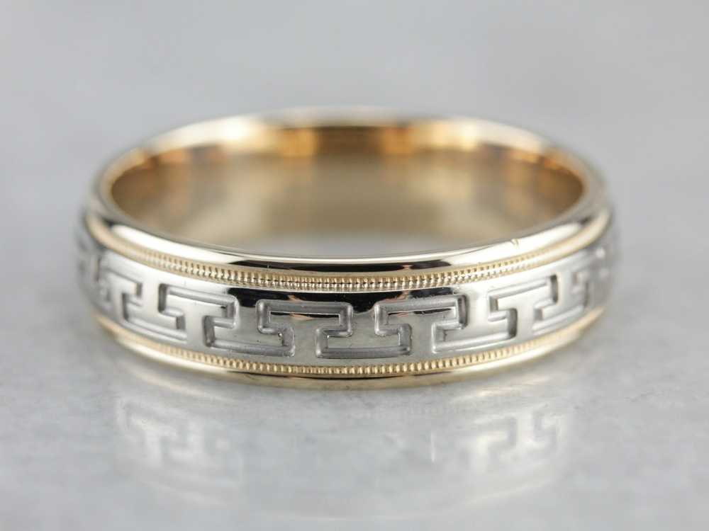 Greek Key Pattern Wedding Band - image 1