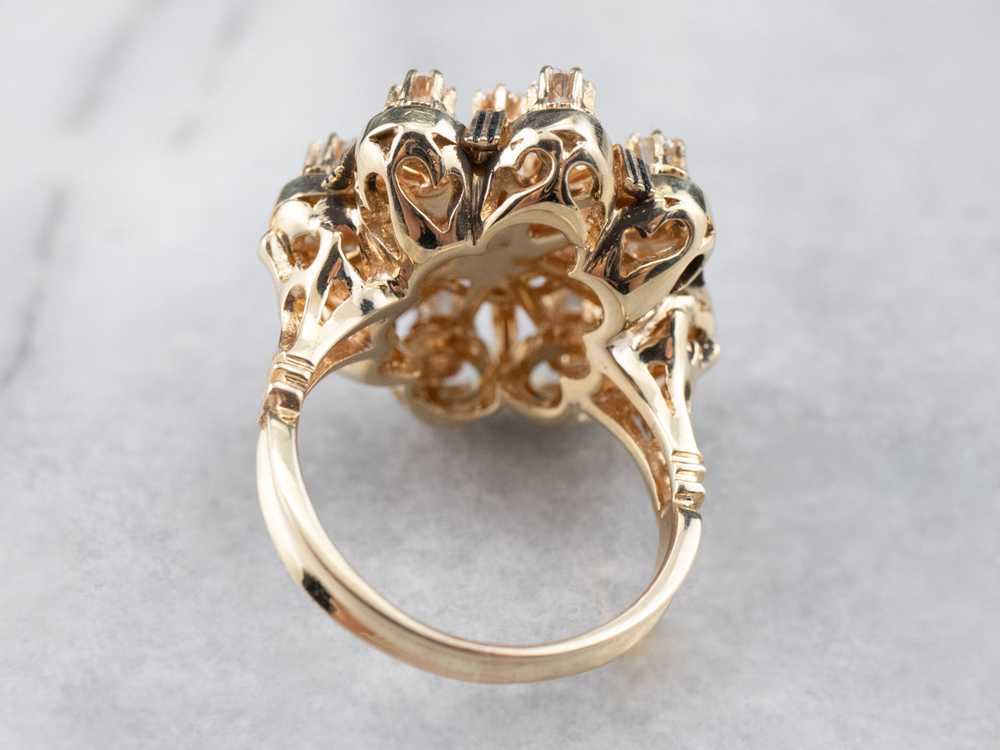 Black Enamel and Gold Diamond Cluster Ring - image 5