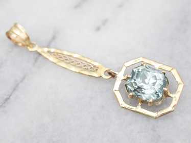 Yellow Gold Blue Zircon Lavalier Pendant - image 1