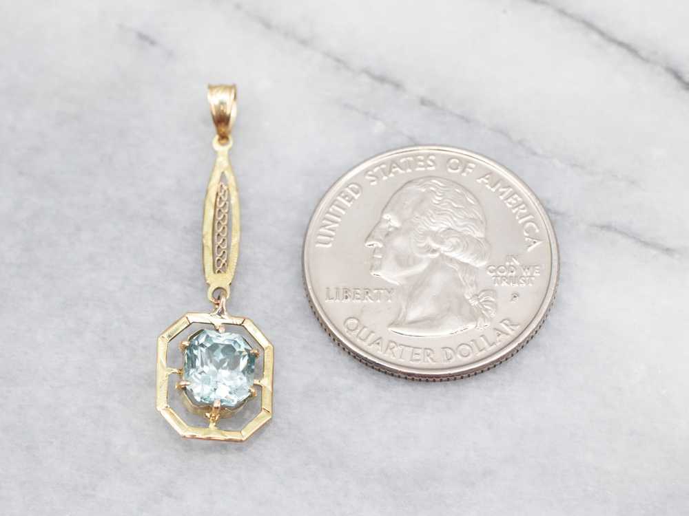 Yellow Gold Blue Zircon Lavalier Pendant - image 2