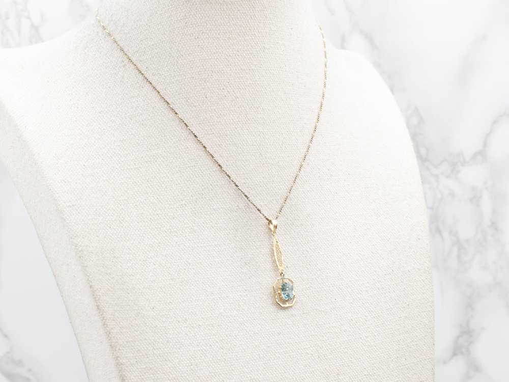 Yellow Gold Blue Zircon Lavalier Pendant - image 3