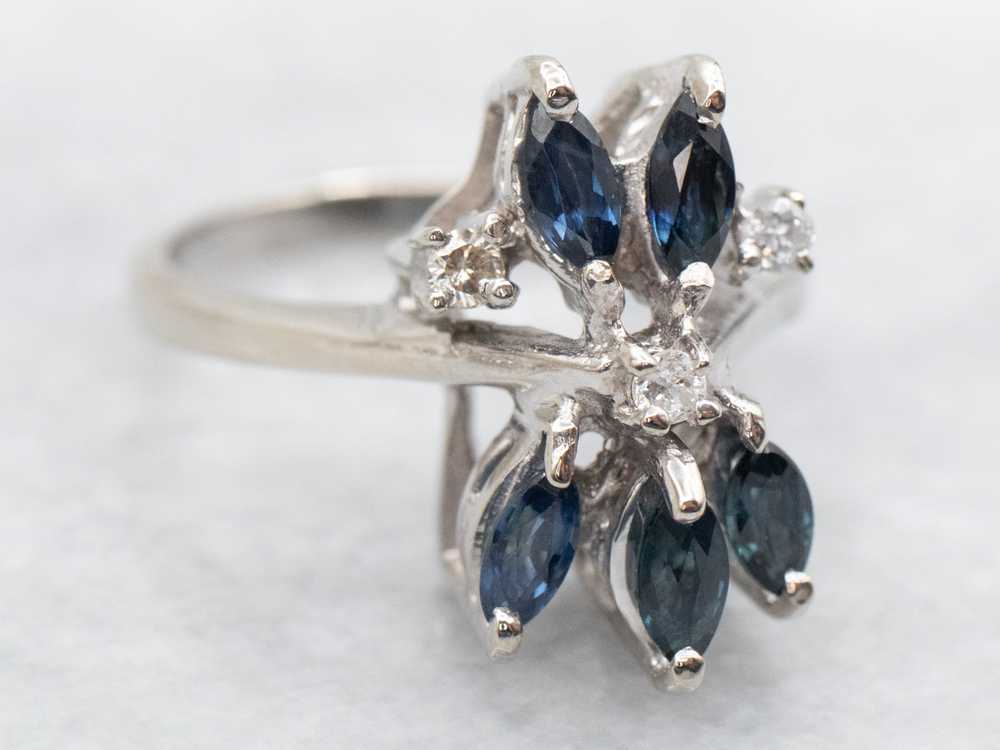 White Gold Diamond and Sapphire Ring - image 2