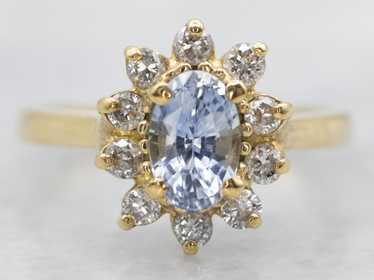 Yellow Gold Blue Sapphire Diamond Halo Engagement… - image 1