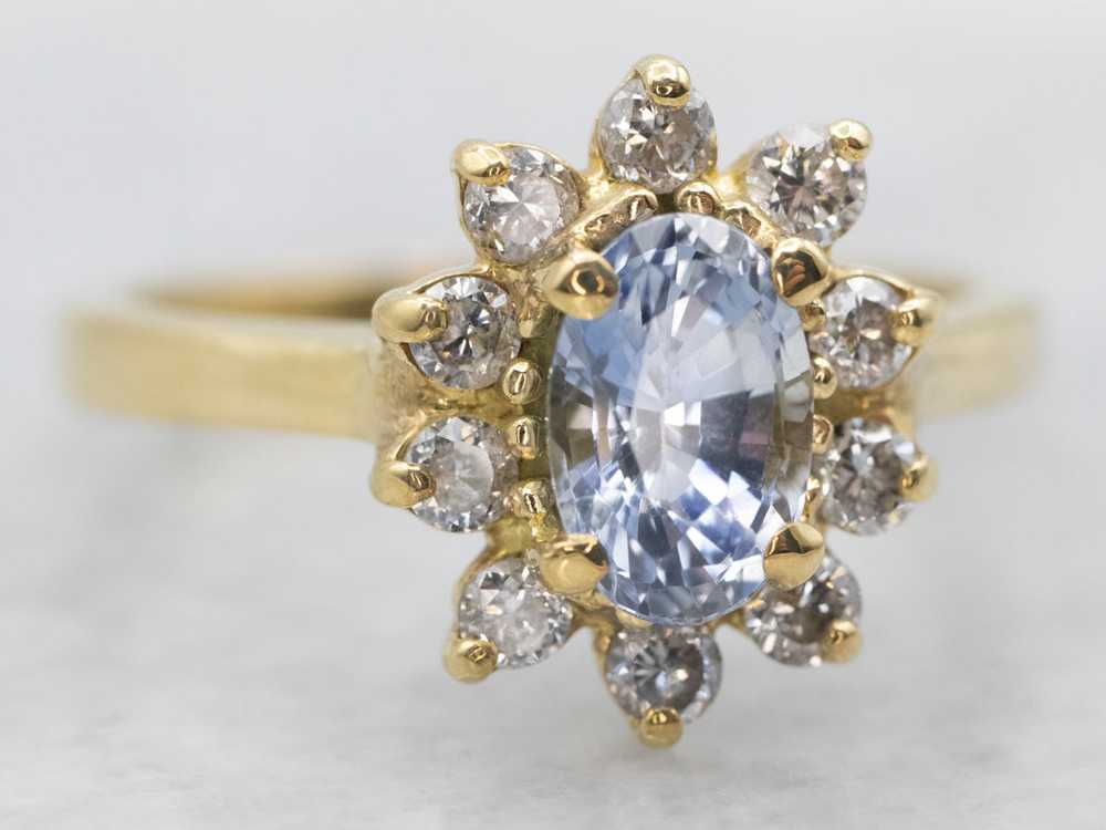 Yellow Gold Blue Sapphire Diamond Halo Engagement… - image 2