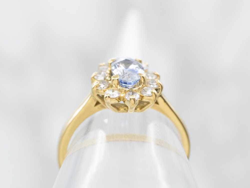 Yellow Gold Blue Sapphire Diamond Halo Engagement… - image 3