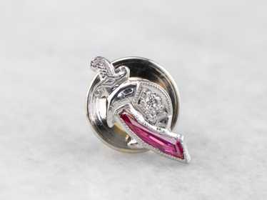 Shriners Diamond and Synthetic Ruby Tie Tack - image 1