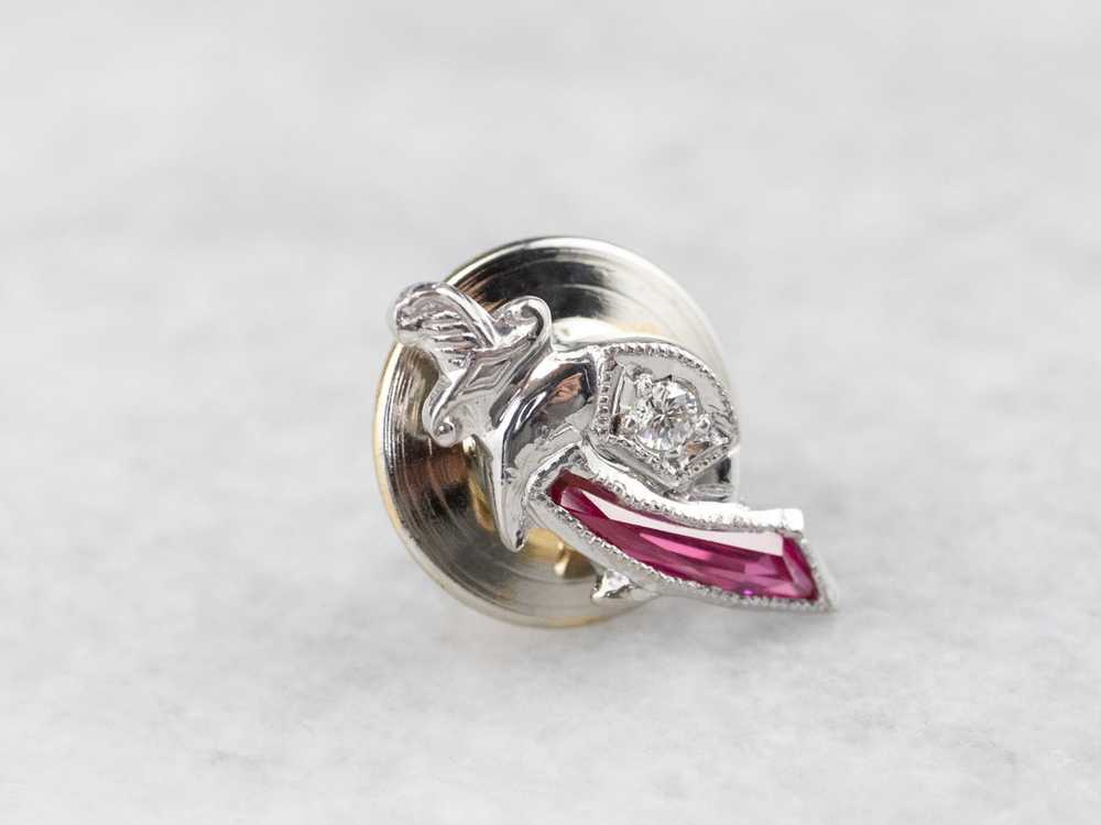 Shriners Diamond and Synthetic Ruby Tie Tack - image 2