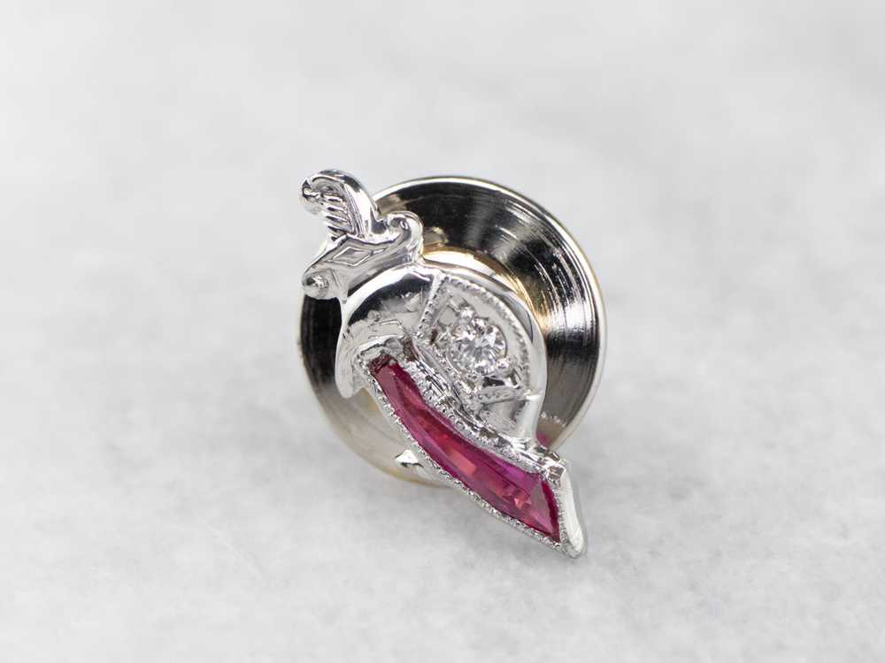 Shriners Diamond and Synthetic Ruby Tie Tack - image 3