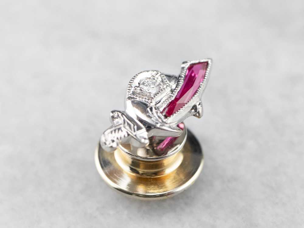 Shriners Diamond and Synthetic Ruby Tie Tack - image 9