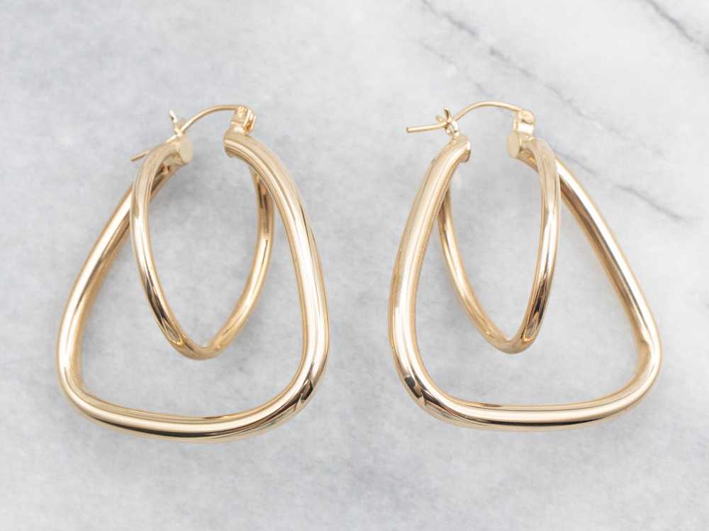 Yellow Gold Funky Geometric Tube Hoop Earrings - image 1