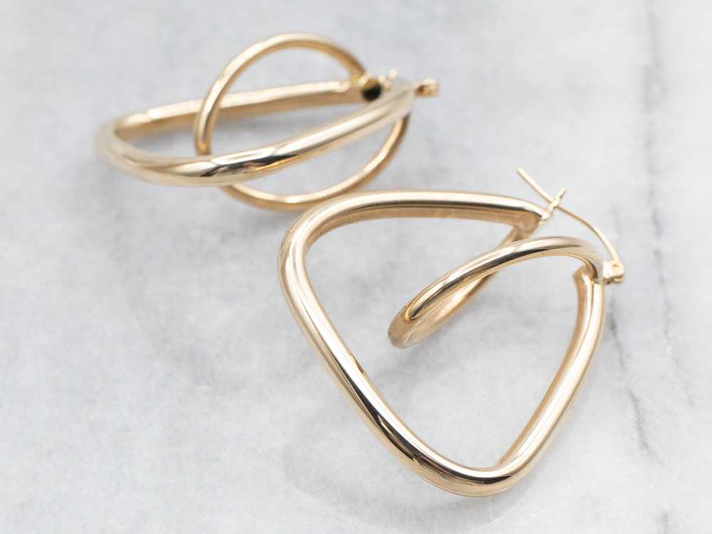 Yellow Gold Funky Geometric Tube Hoop Earrings - image 2