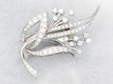 Platinum Diamond Floral Brooch - image 1