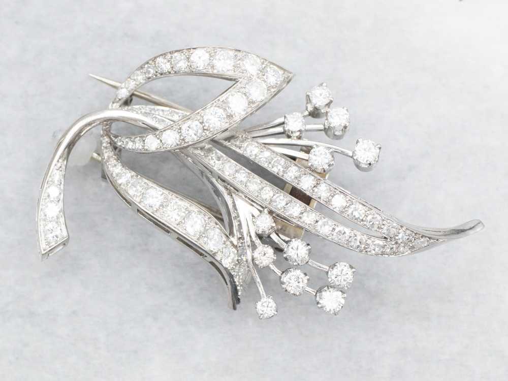 Platinum Diamond Floral Brooch - image 2