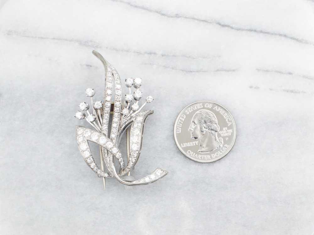 Platinum Diamond Floral Brooch - image 4