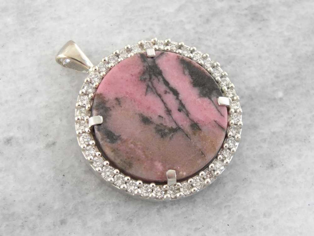 Rhodonite and Diamond Halo Pendant, Millennial Pi… - image 1