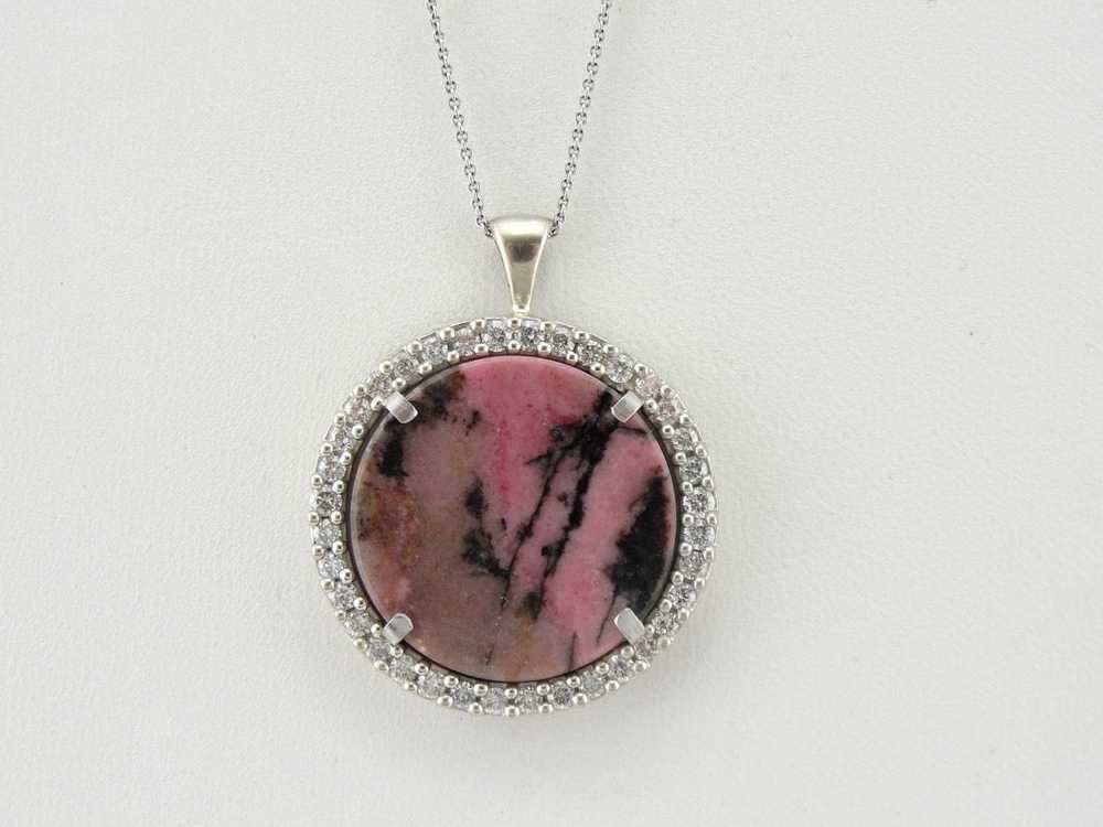 Rhodonite and Diamond Halo Pendant, Millennial Pi… - image 5