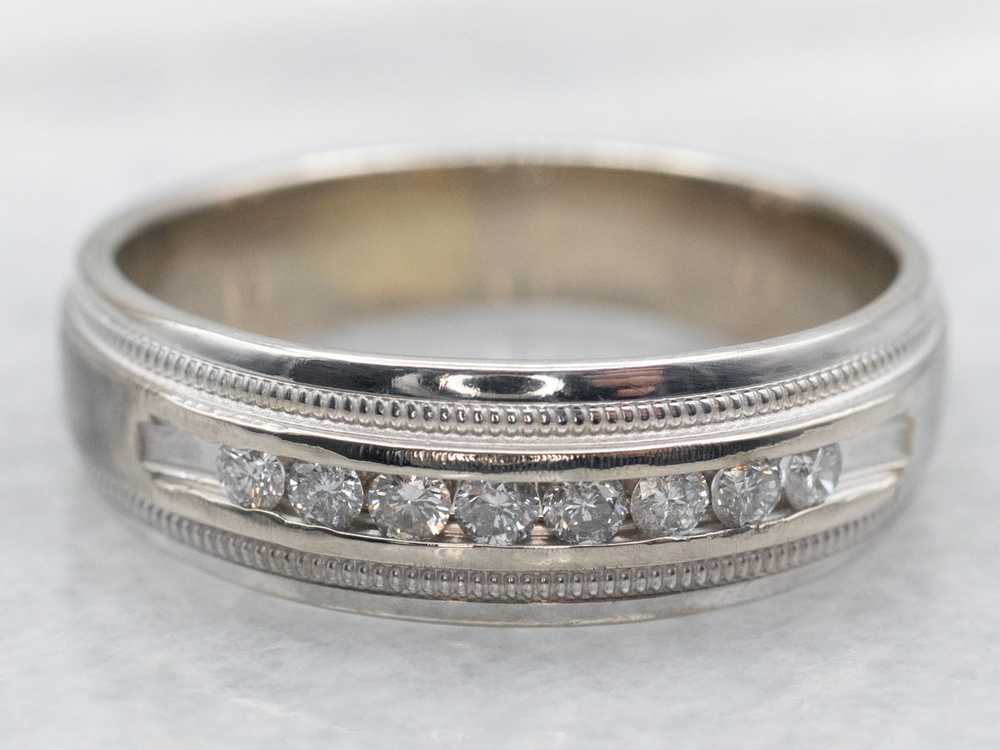 Channel Set Diamond Band with Beaded Edge - image 1