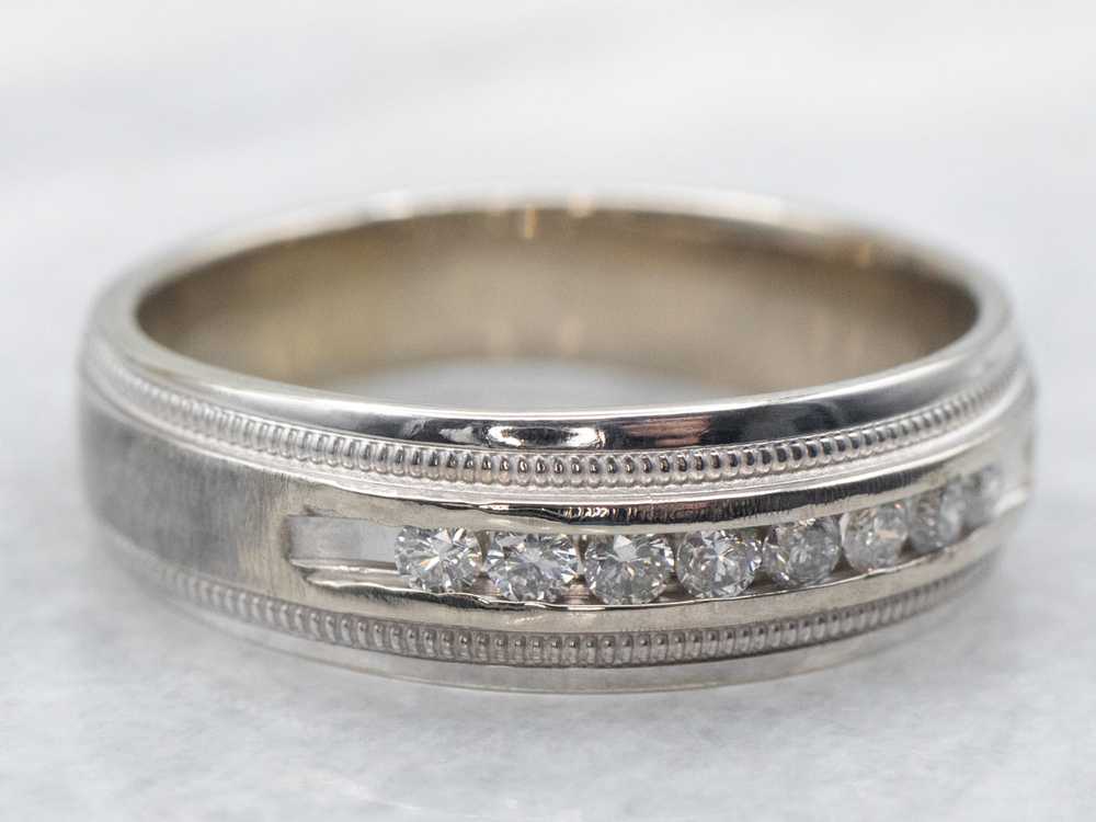 Channel Set Diamond Band with Beaded Edge - image 2