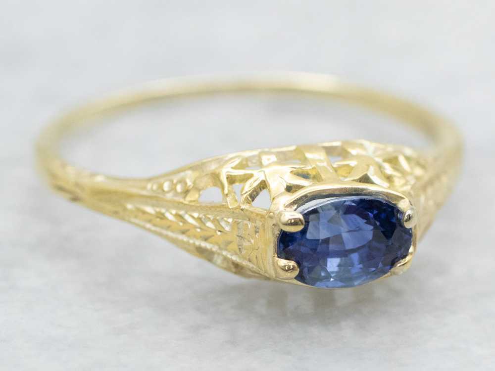 Art Nouveau Green Gold Sapphire Engagement Ring - image 2