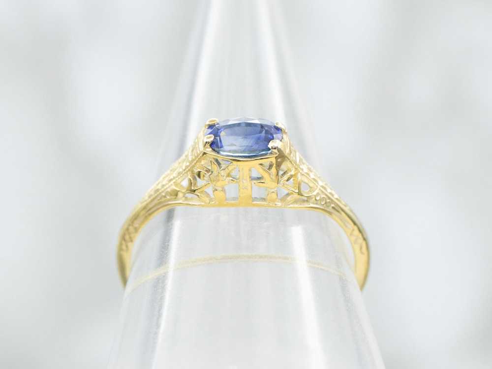 Art Nouveau Green Gold Sapphire Engagement Ring - image 3