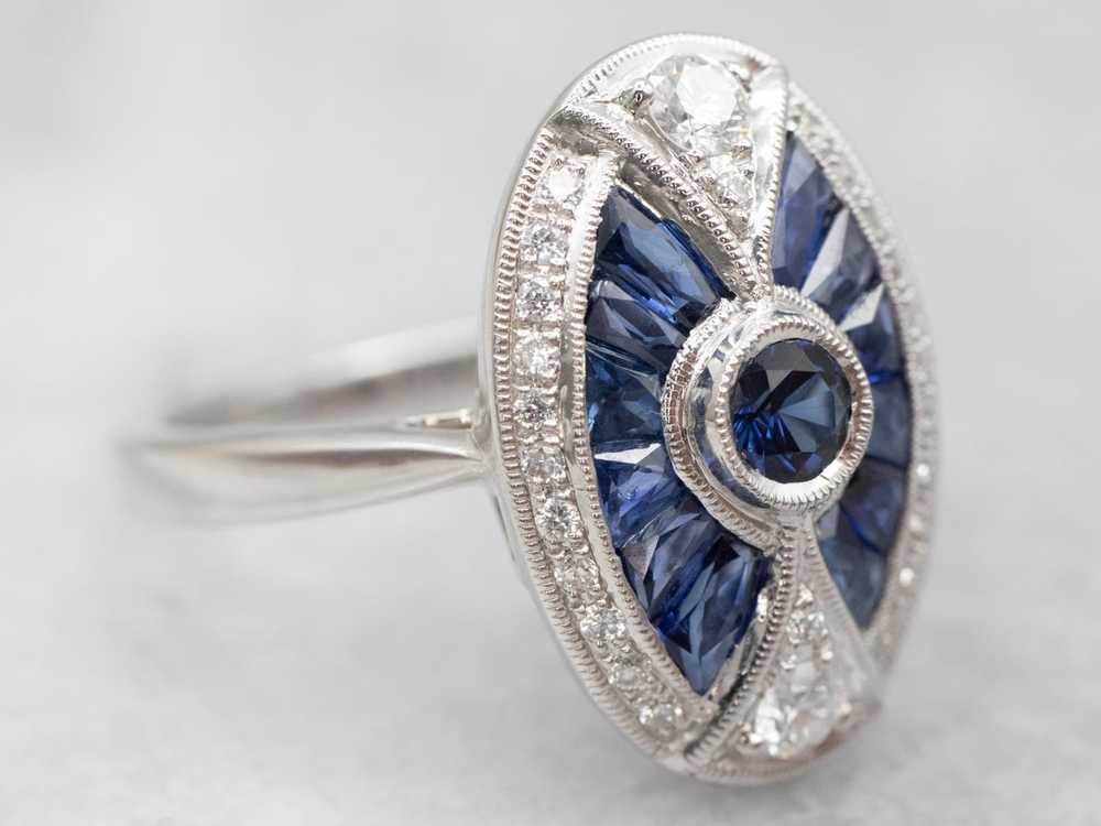 Art Deco Inspired Sapphire and Diamond Cocktail R… - image 1