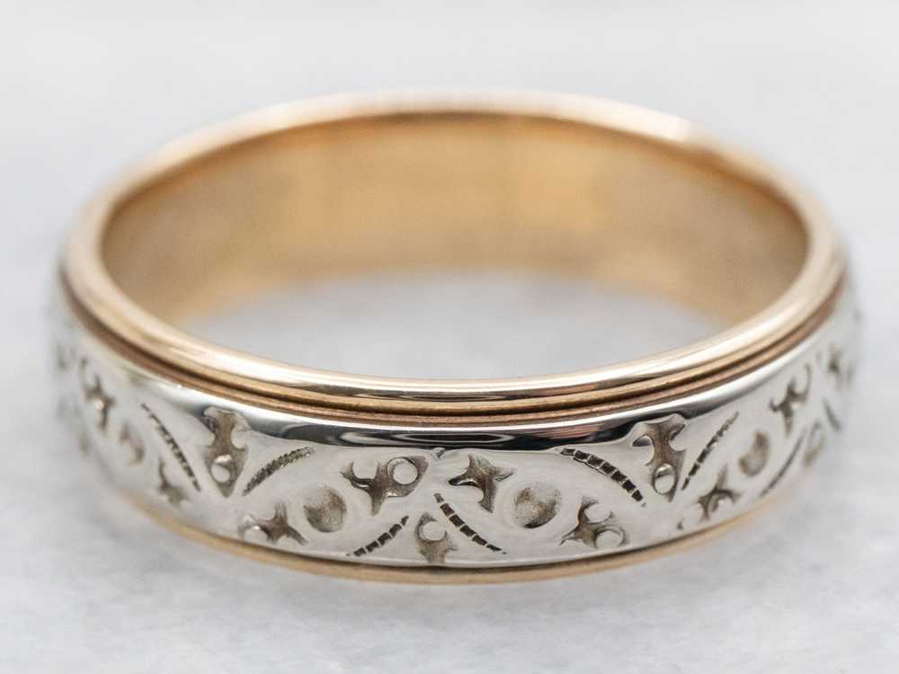 Two Tone Patterned Wedding Band - image 1