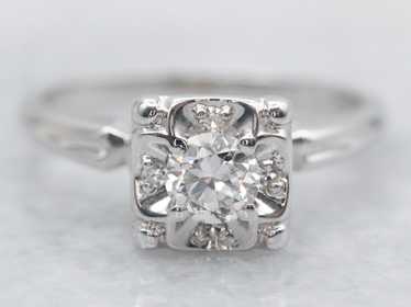 White Gold Diamond Engagement Ring with Diamond A… - image 1