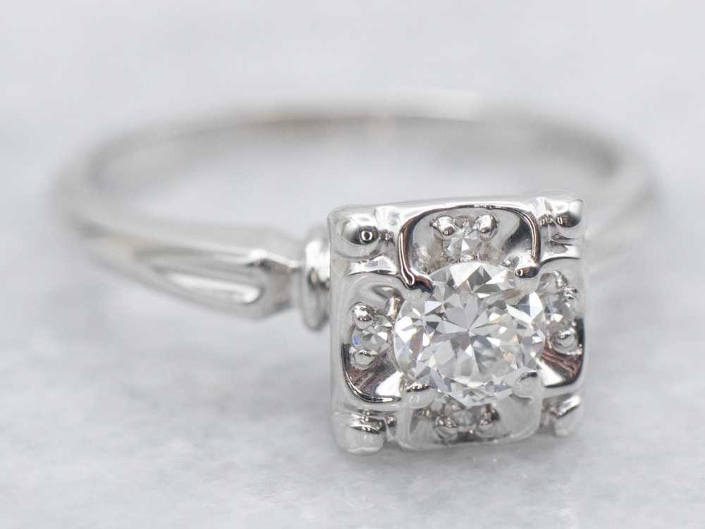 White Gold Diamond Engagement Ring with Diamond A… - image 2