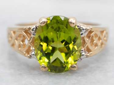 Gold Filigree Peridot Solitaire Ring - image 1