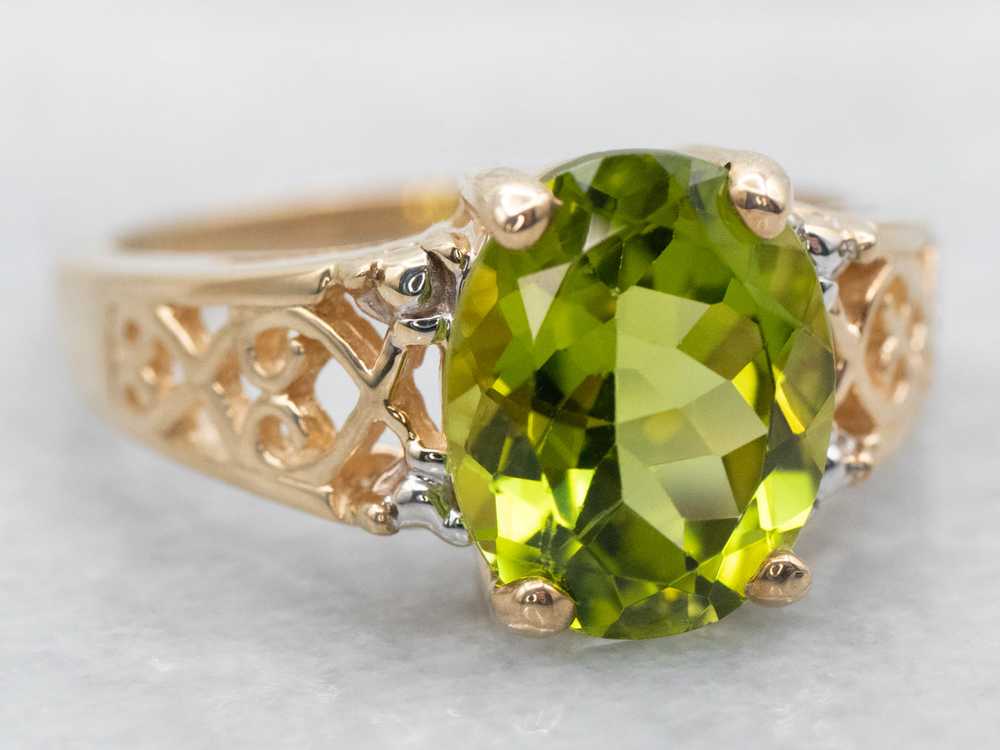 Gold Filigree Peridot Solitaire Ring - image 2