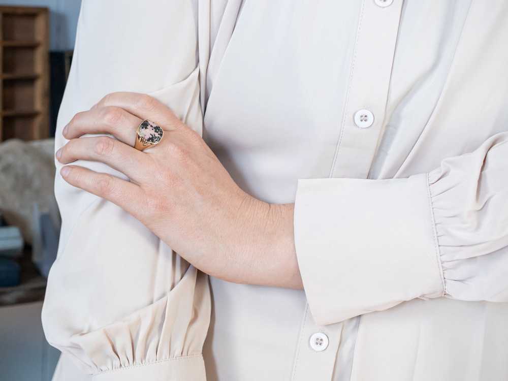 Pretty Gold Rhodonite Cocktail Ring - image 5