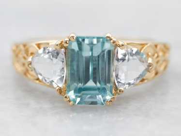 Yellow Gold Blue Zircon Ring with Aquamarine Acce… - image 1