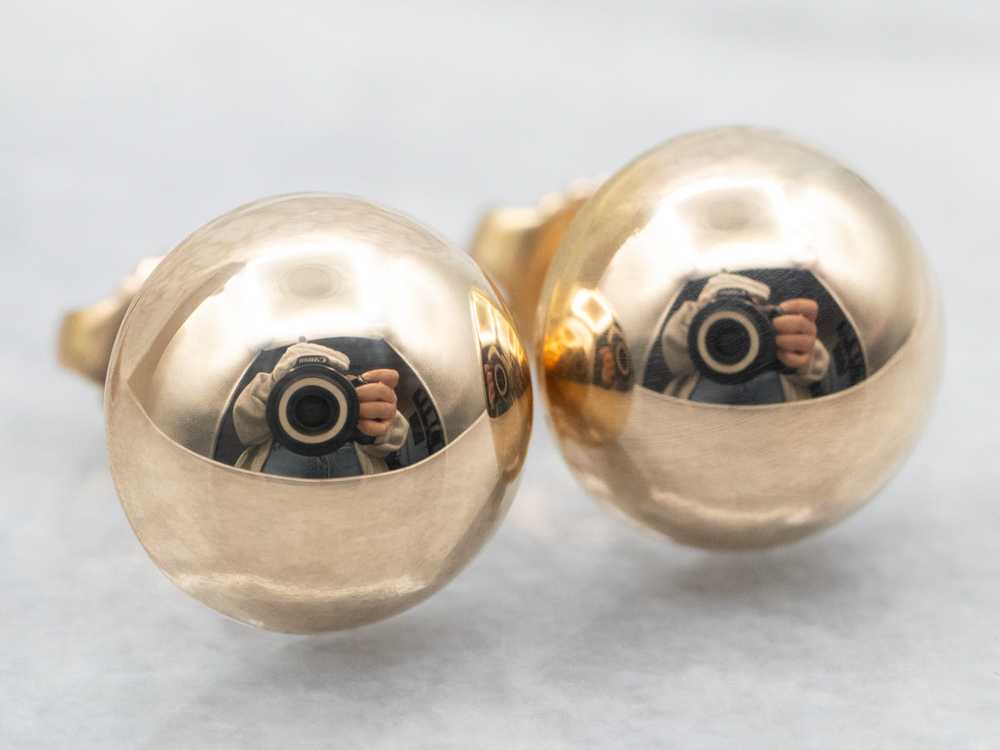 Yellow Gold Hollow Dome Stud Earrings - image 2