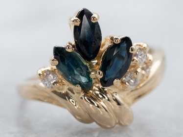 Three Stone Marquise Cut Sapphire and Diamond Coc… - image 1