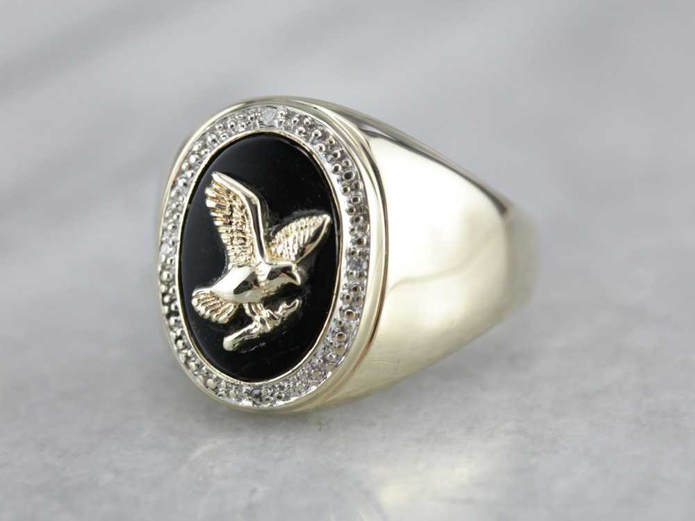 Men's Eagle Black Onyx Gold Statement Ring - image 1