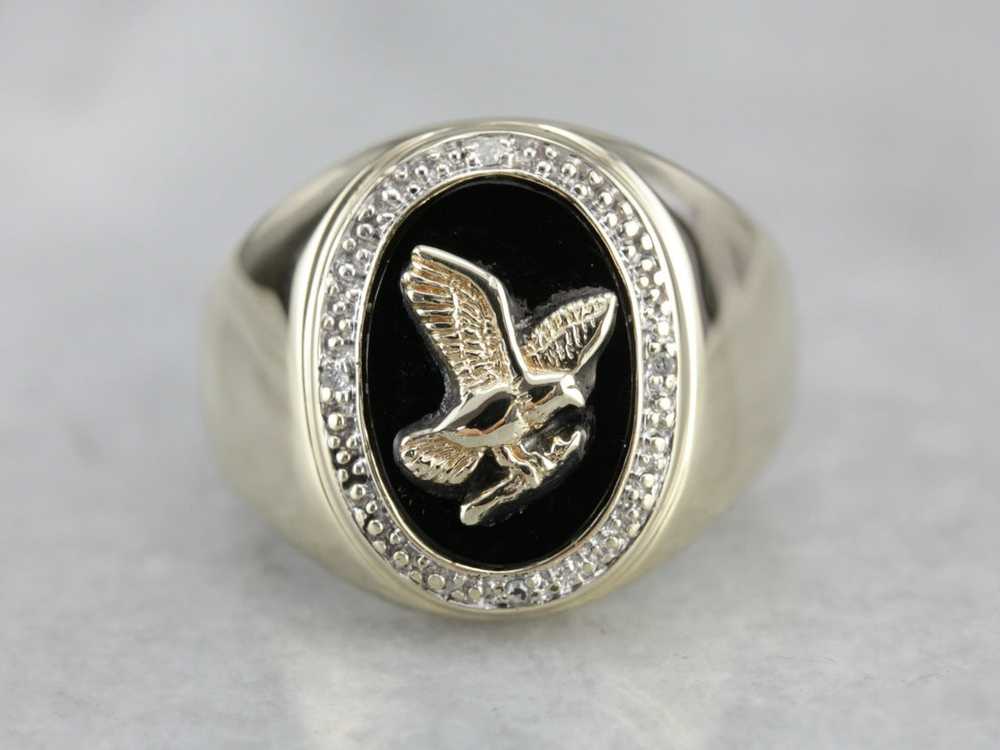 Men's Eagle Black Onyx Gold Statement Ring - image 2