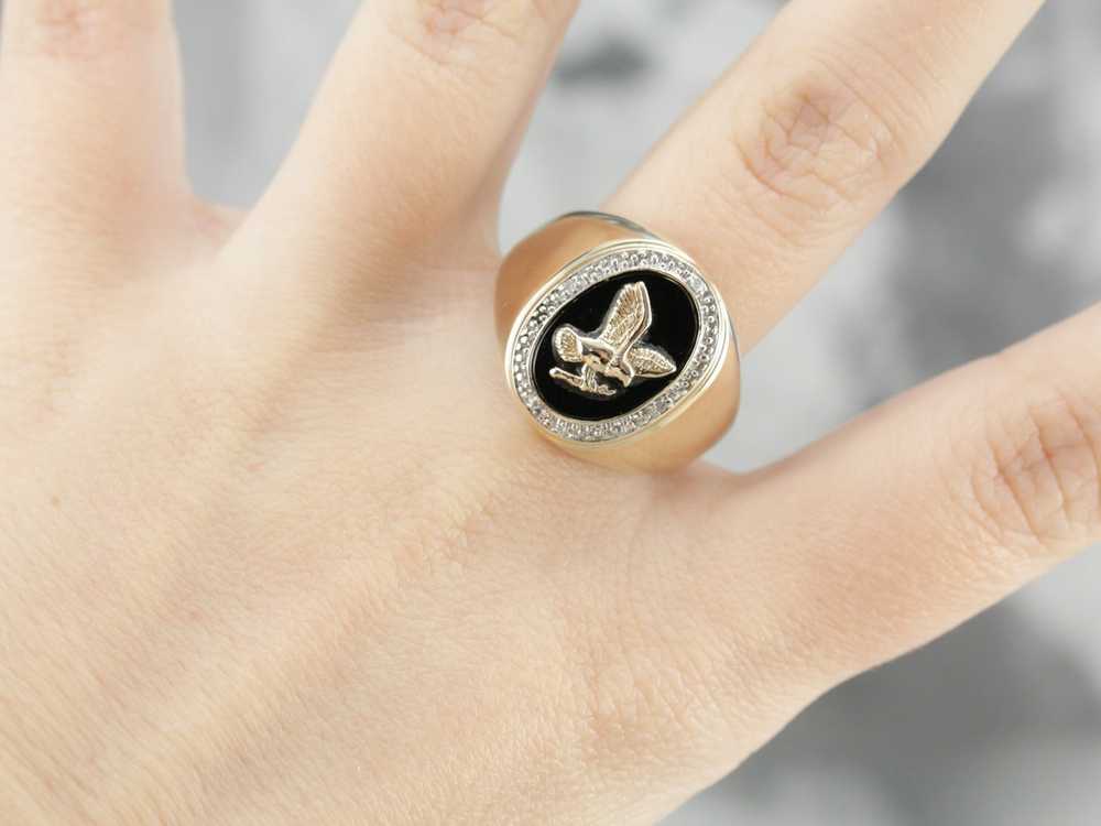 Men's Eagle Black Onyx Gold Statement Ring - image 4