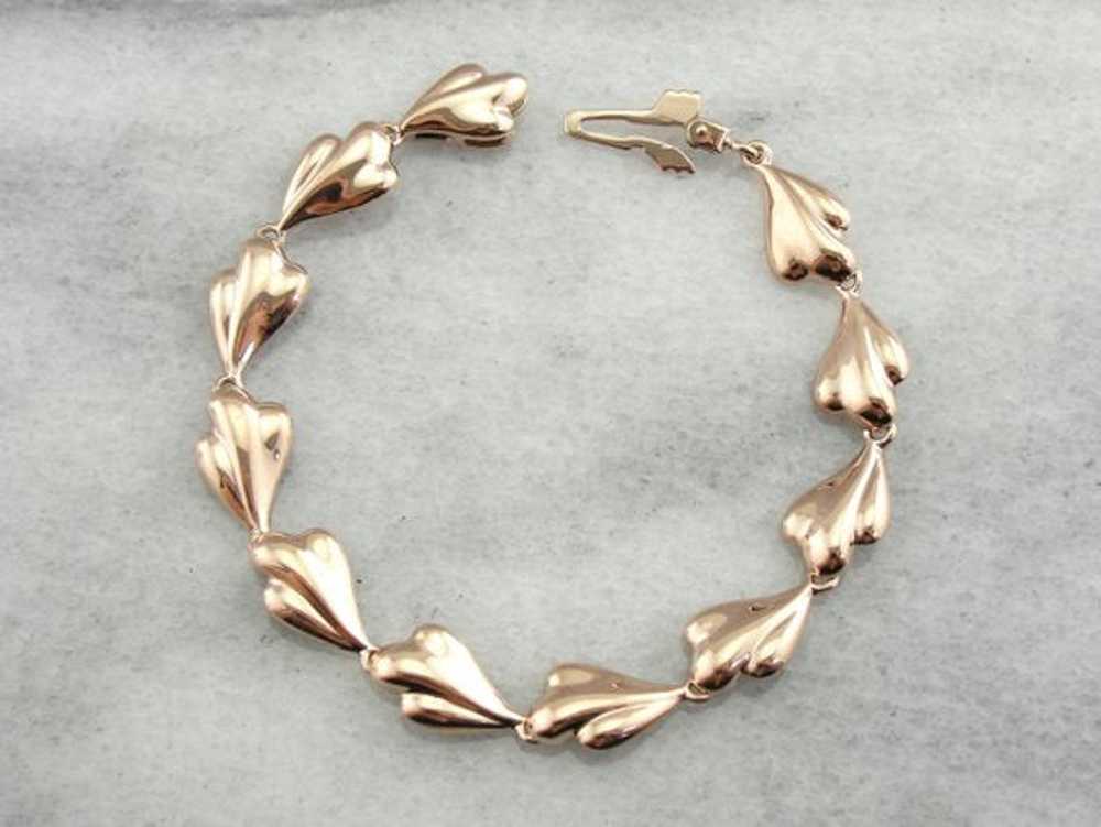 Vintage Rose Gold Bracelet with Polished Leaf The… - image 1