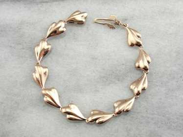 Vintage Rose Gold Bracelet with Polished Leaf The… - image 1