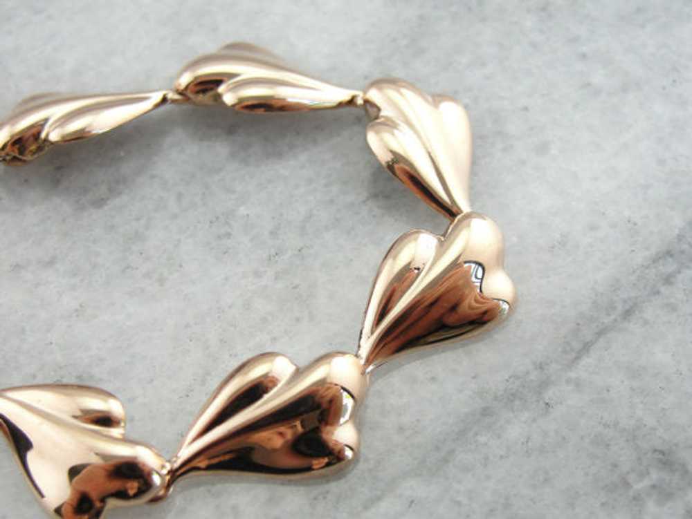 Vintage Rose Gold Bracelet with Polished Leaf The… - image 4