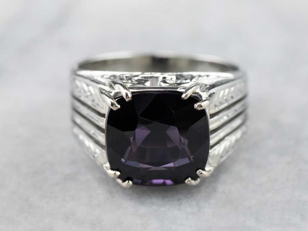 Vintage Purple Spinel White Gold Statement Ring - image 2