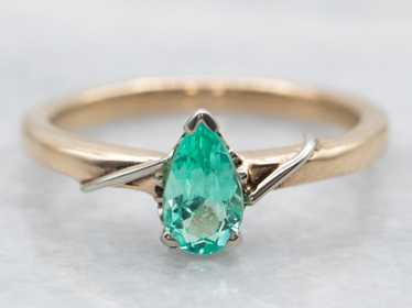 Modern Pear Cut Emerald Solitaire Engagement Ring - image 1