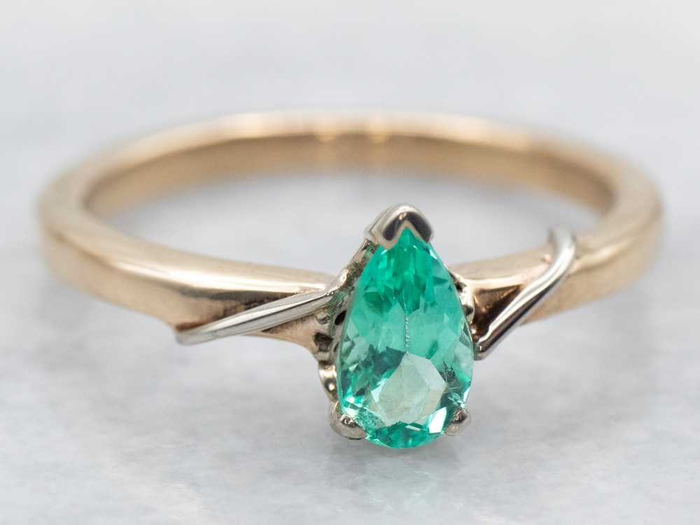 Modern Pear Cut Emerald Solitaire Engagement Ring - image 2